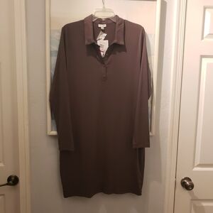 NWT Love Fire Women's olive Ribbed Polo Shirt Dress XL Long Sleeve Knit Midi